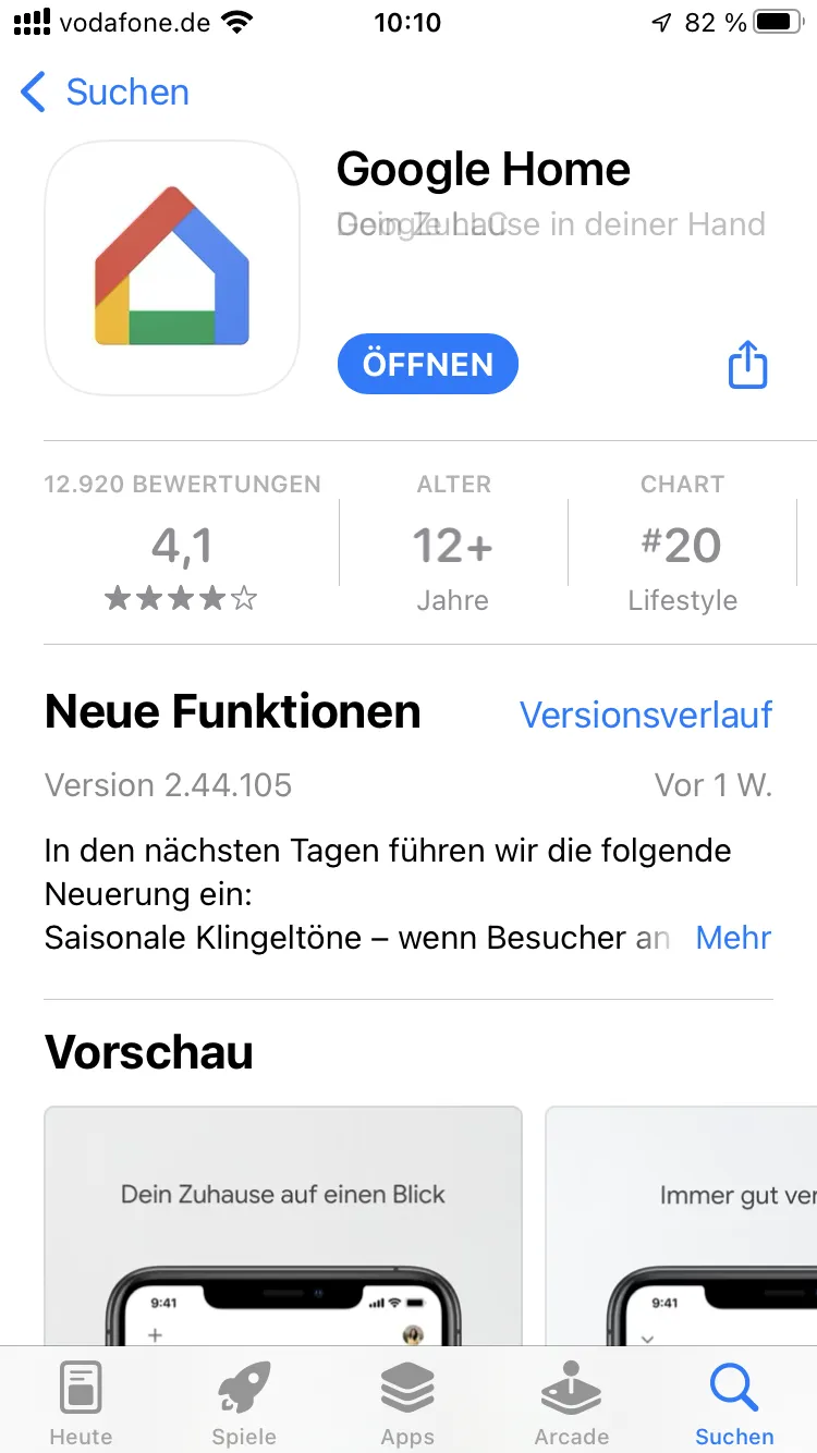 Google Home App im App Store