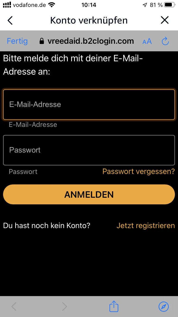 Anmeldung bei VREEDA