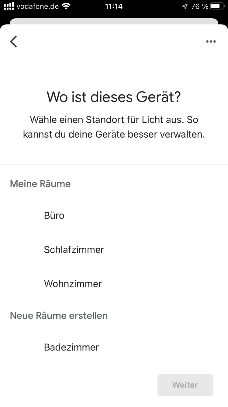 Räumzuordnung fortsetzen