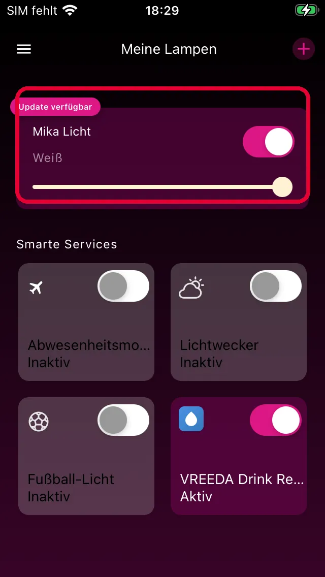 Lampe in der Übersicht Meine Lampen