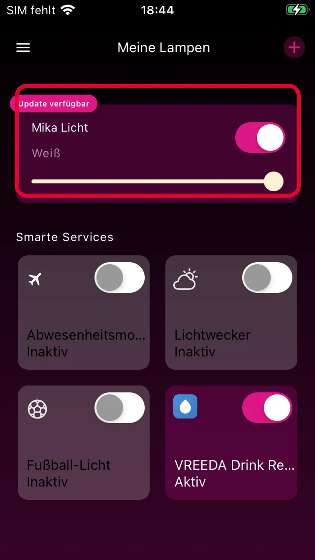 Meine Lampen mit Update-verfügbar-Badge